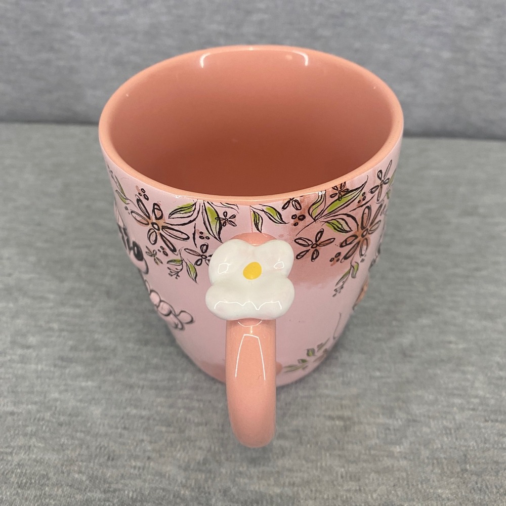 Disney Store Minnie Mouse Mug Cup Pink Floral Sketch 3D Flower - Picture 4 of 8